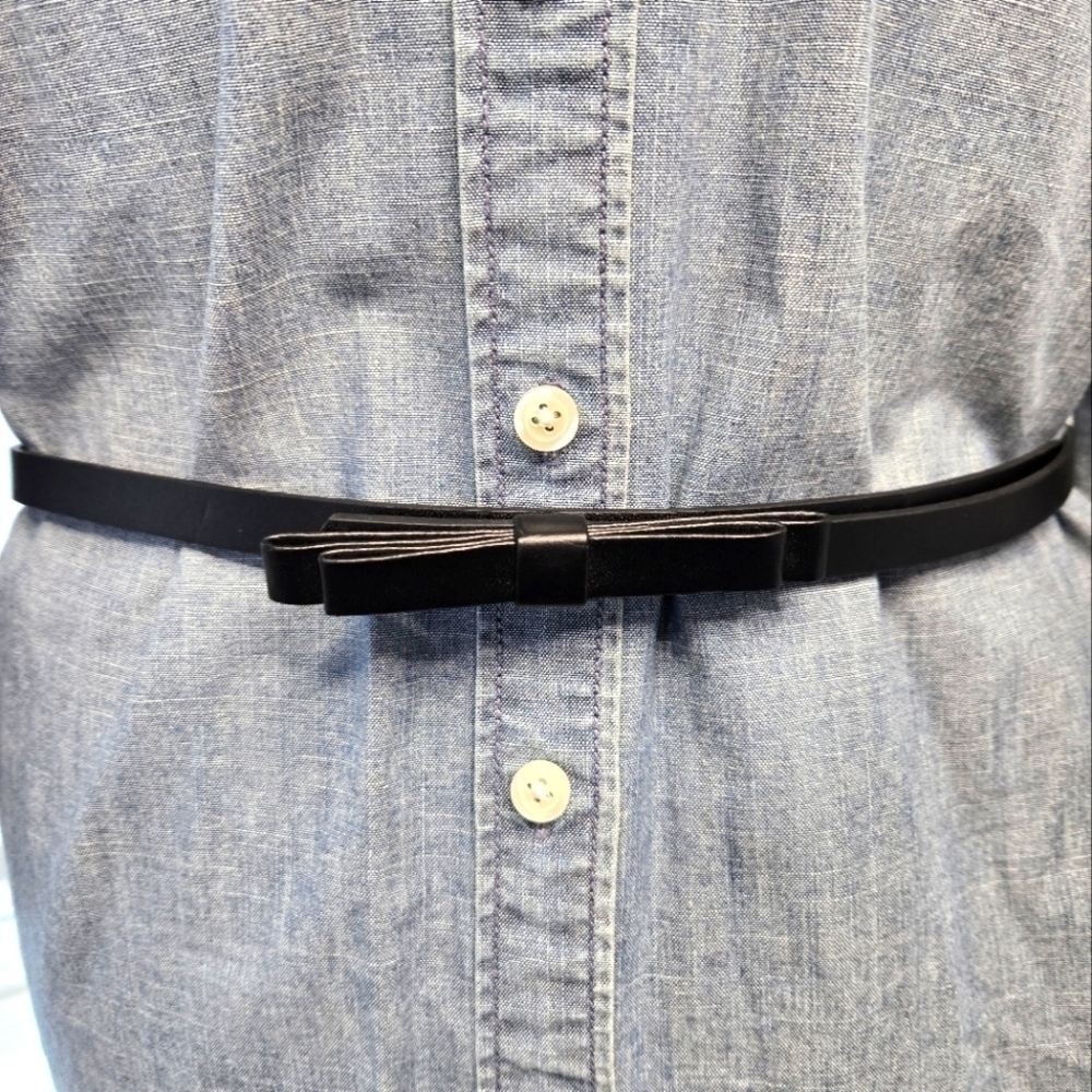 H&M BLACK SKINNY FAUX LEATHER BOW FRONT BELT ONE PRONG CLOSURE WOMEN OS